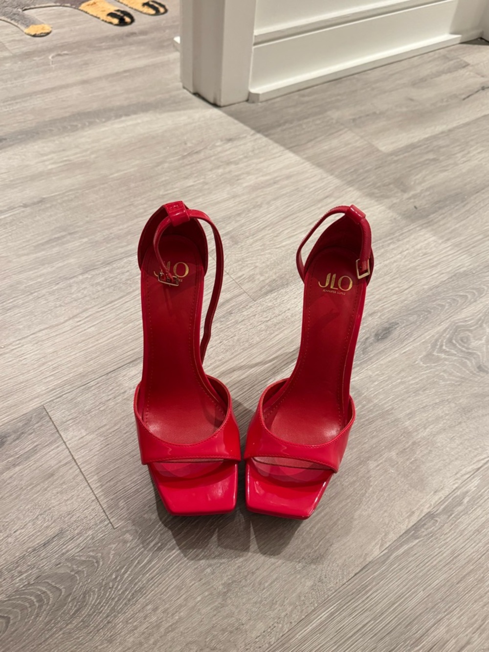 Red Patent High Heel Sandals with Ankle Tie platform - Picture 4 of 4
